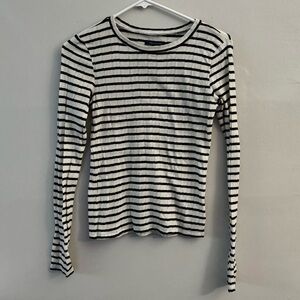 American Eagle Outfitters Black and Cream Striped Knit Top